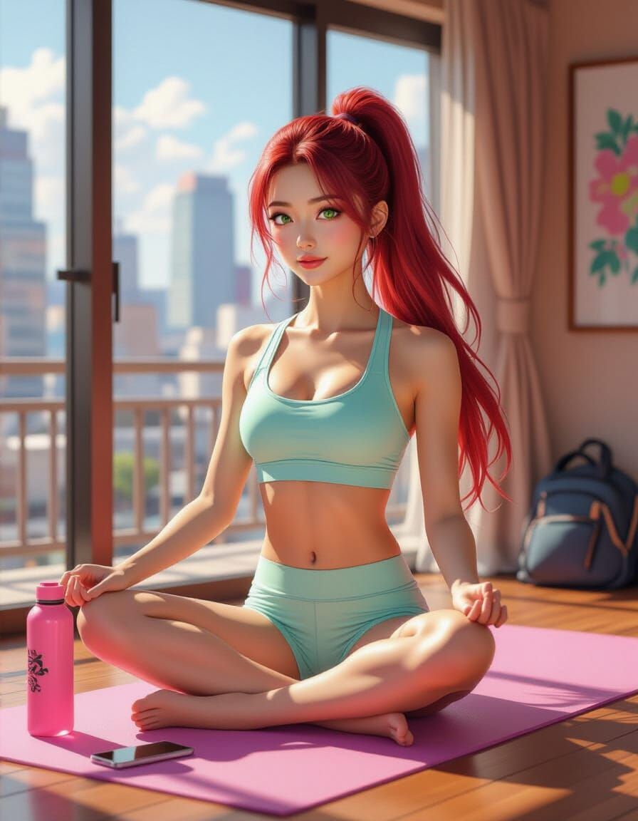 Japanese Woman Doing Yoga in Shibuya, Graffiti Art