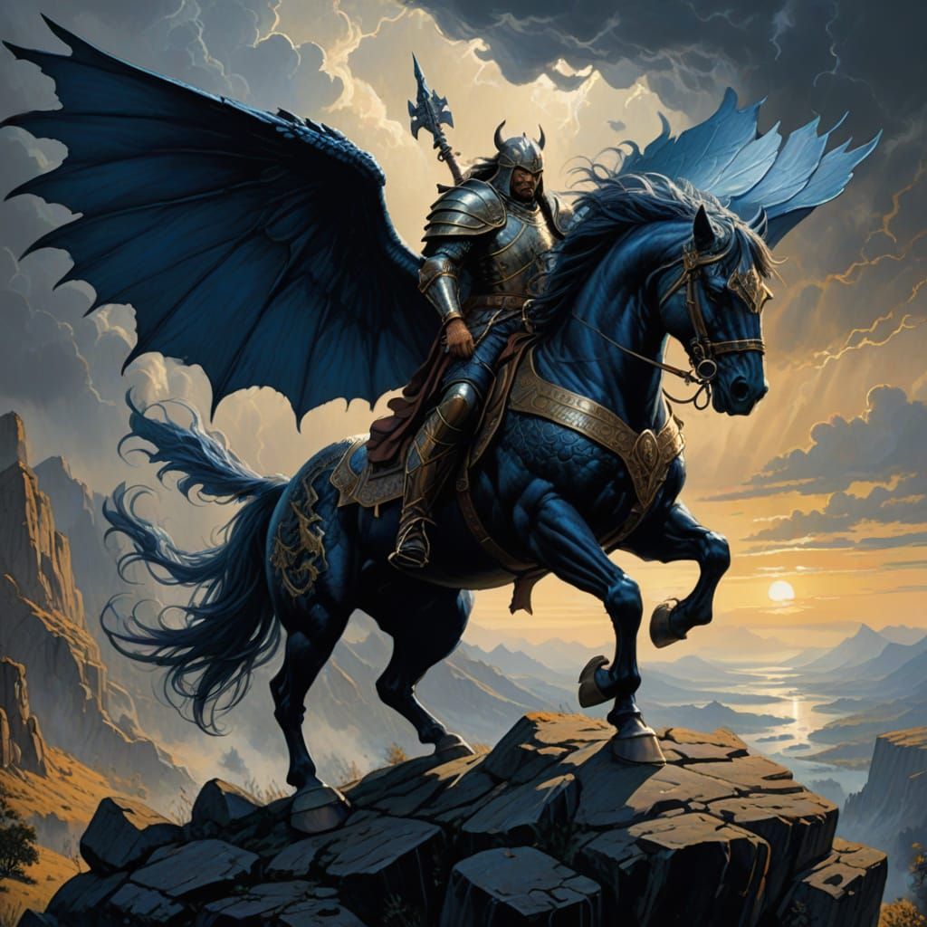 Majestic Winged Steed in Golden Light