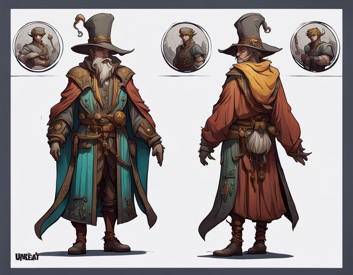 Fantasy Merchant Character Concept Art in Line Art