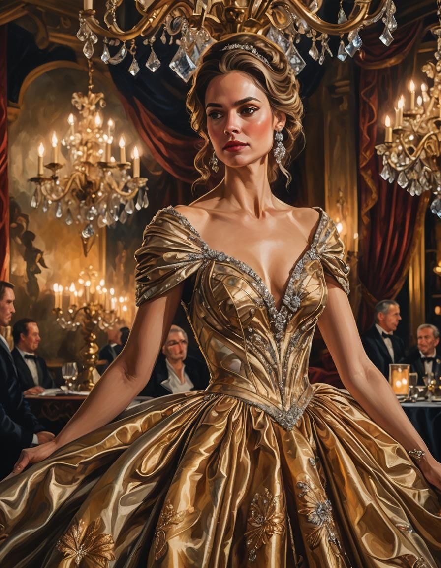 Elegant Woman in Lavish Gown: Renaissance Realism