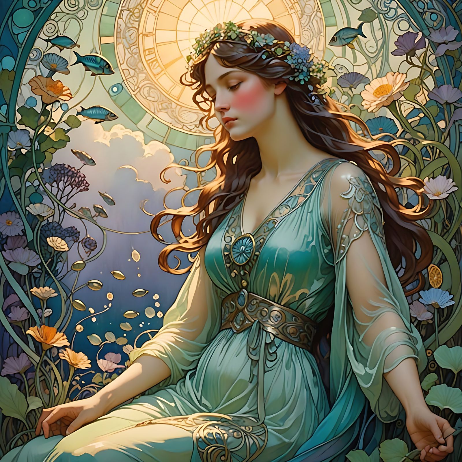 Art Nouveau Goddess in a Lush Paradise