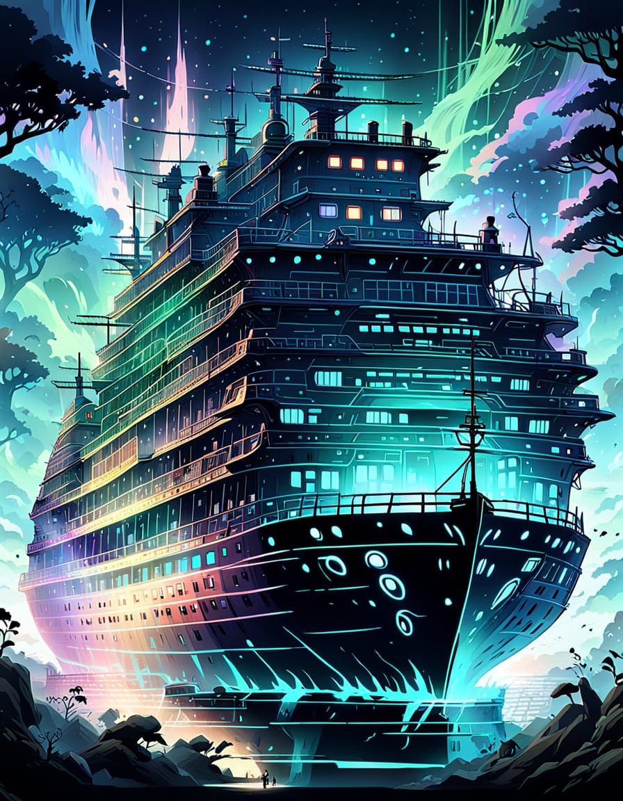 Ghostly Ship Hull Glowing with Ethereal Energy