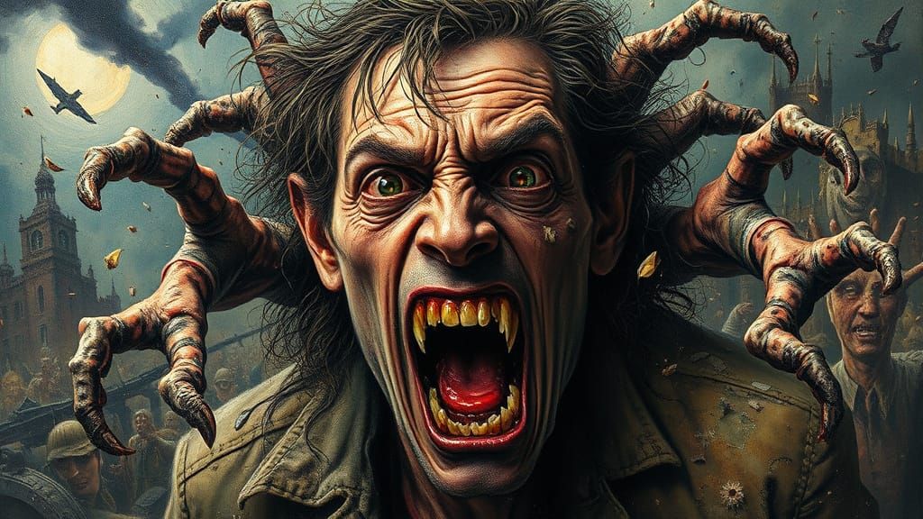 Surreal Portrait of Tormented Man in Chaos