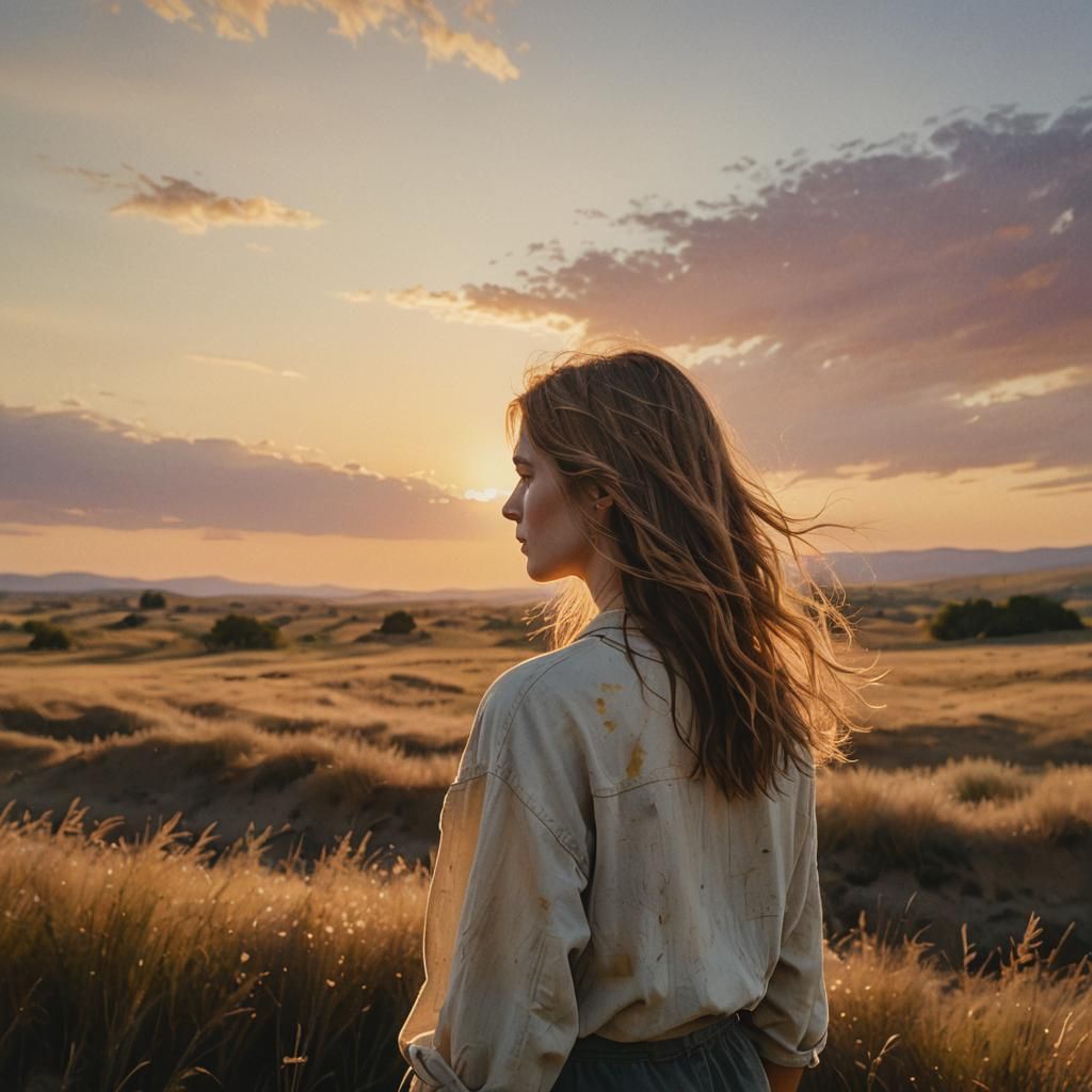 Serene Landscape with Figure in Watercolor Style