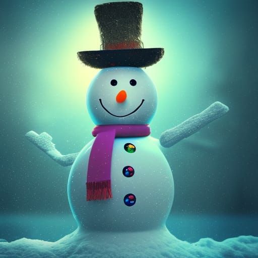 Epic Digital Snowman Erupts in Vibrant Colorful Psychedelic...