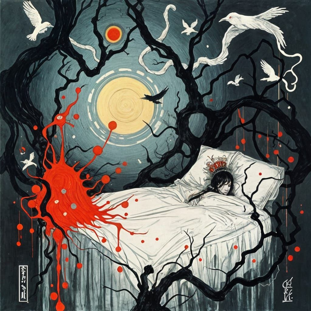 The Gormenghast Countess in Her Bed, Surrounded by Dark and ...