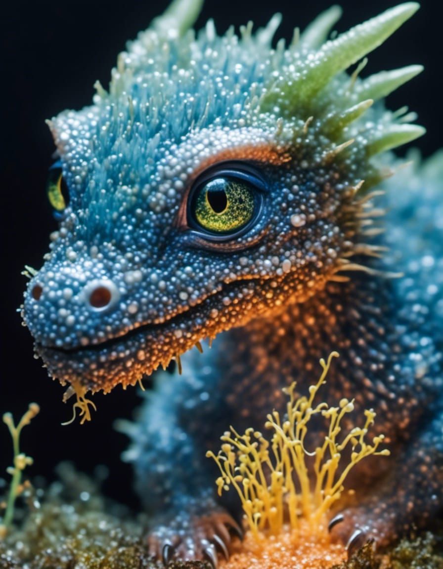 Cute Baby Moss Dragon Hatchling Portrait