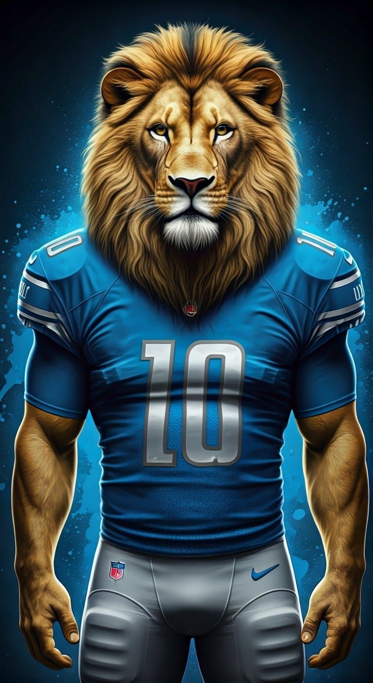 Regal Lion in Detroit Lions Football Uniform