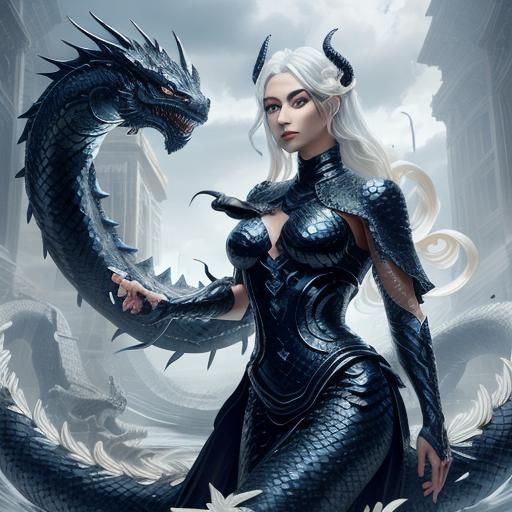 Mythical Serpent with Sapphire Eyes and Graphite Scales