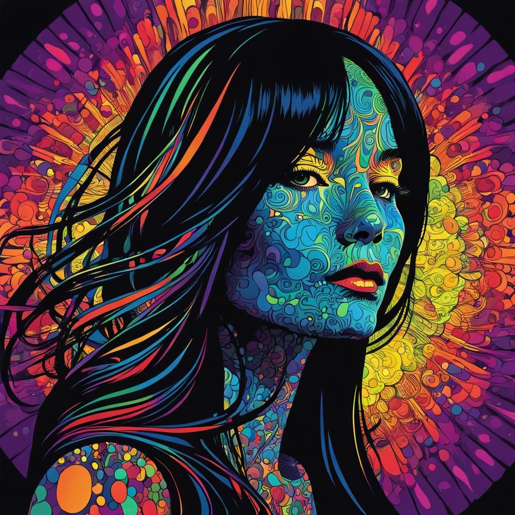 Psychedelic Silhouette of Woman with Long Hair