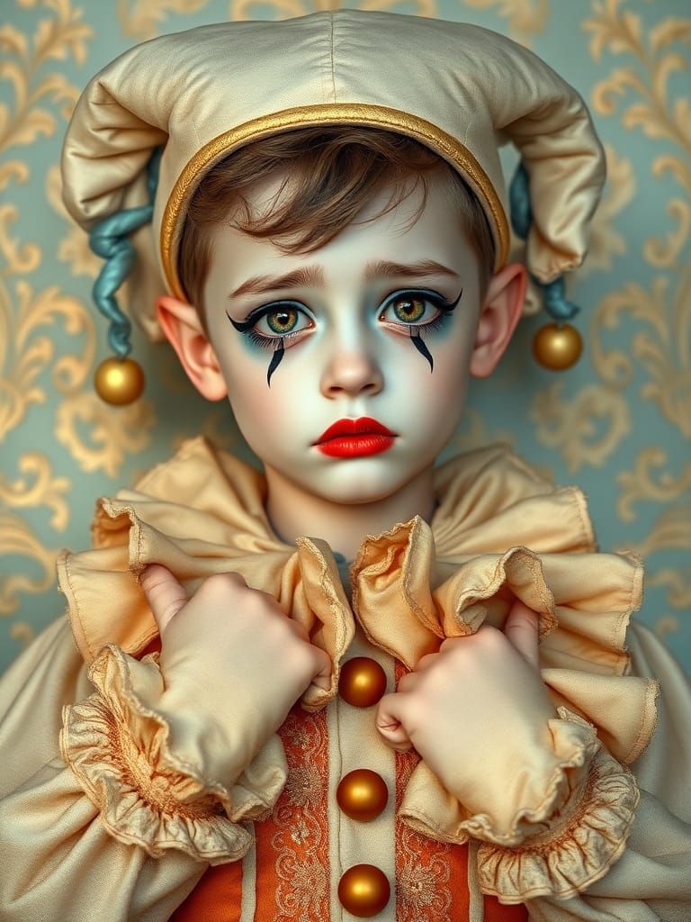 Venetian Harlequin Boy Portrait in Photorealistic Style
