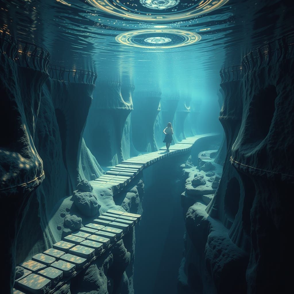 underwater downward u-shaped curve trail bridge