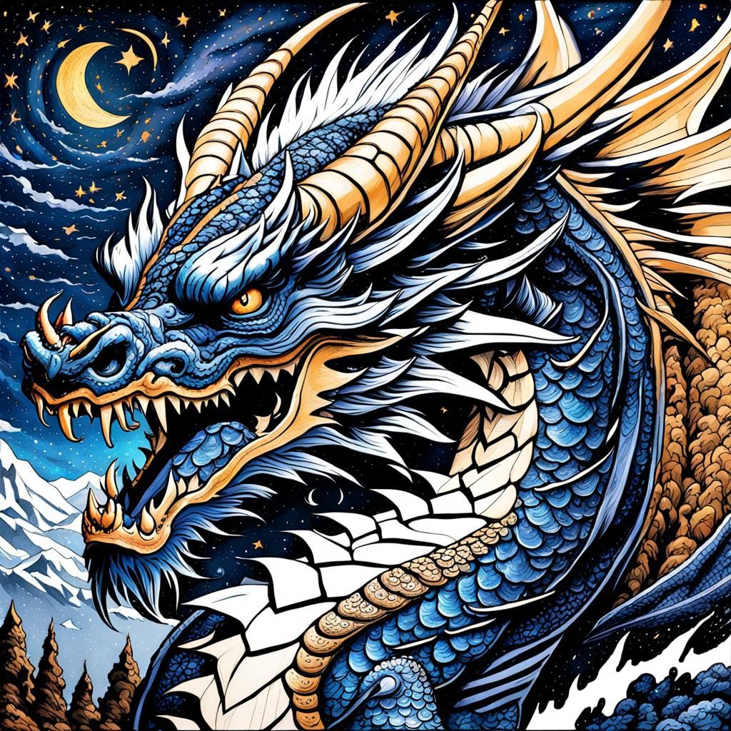 High Gothic Dragon Under Starry Night