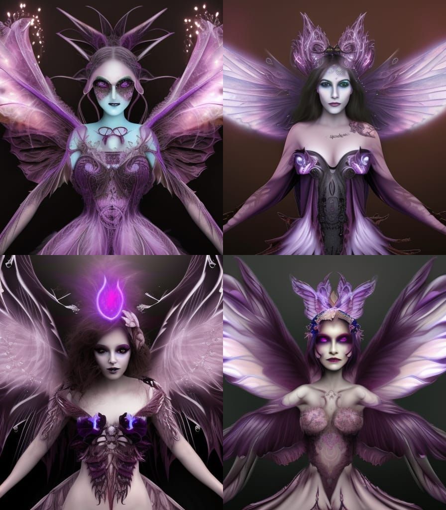 full body of the ImpFairy, beautiful, female character, ominoussmile, eerie look, intricate wings, intricate burning tal...