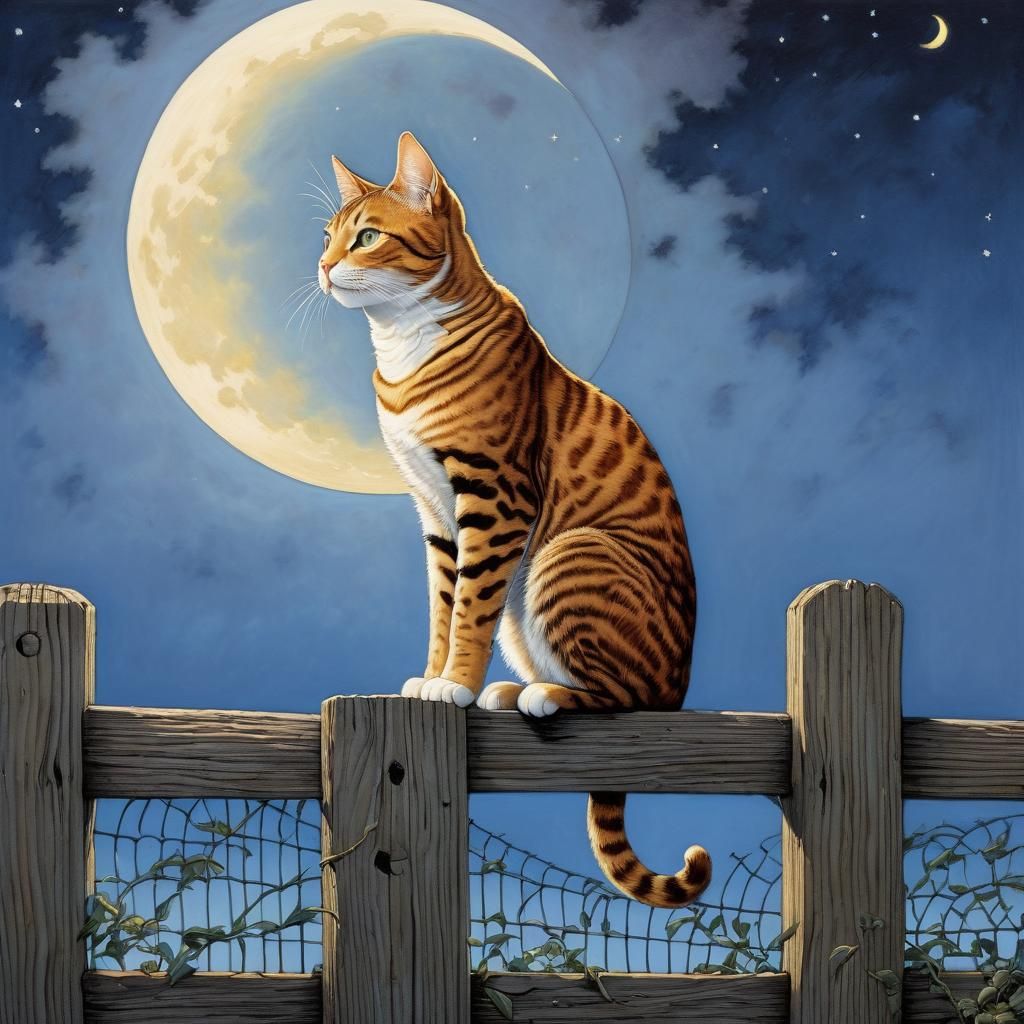 Cat's Moon Song: Detailed Comic Art Illustration