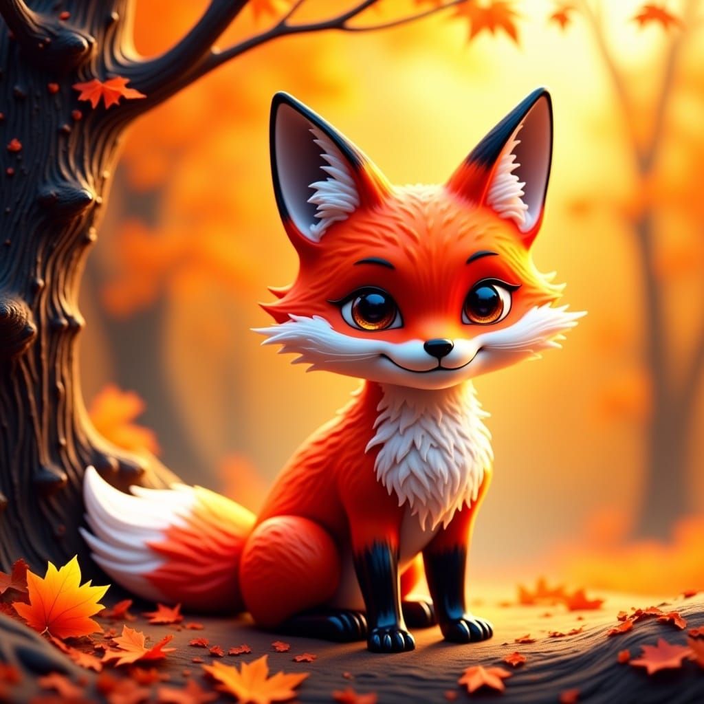 Happy Fox with Halloween Colors in Autumn