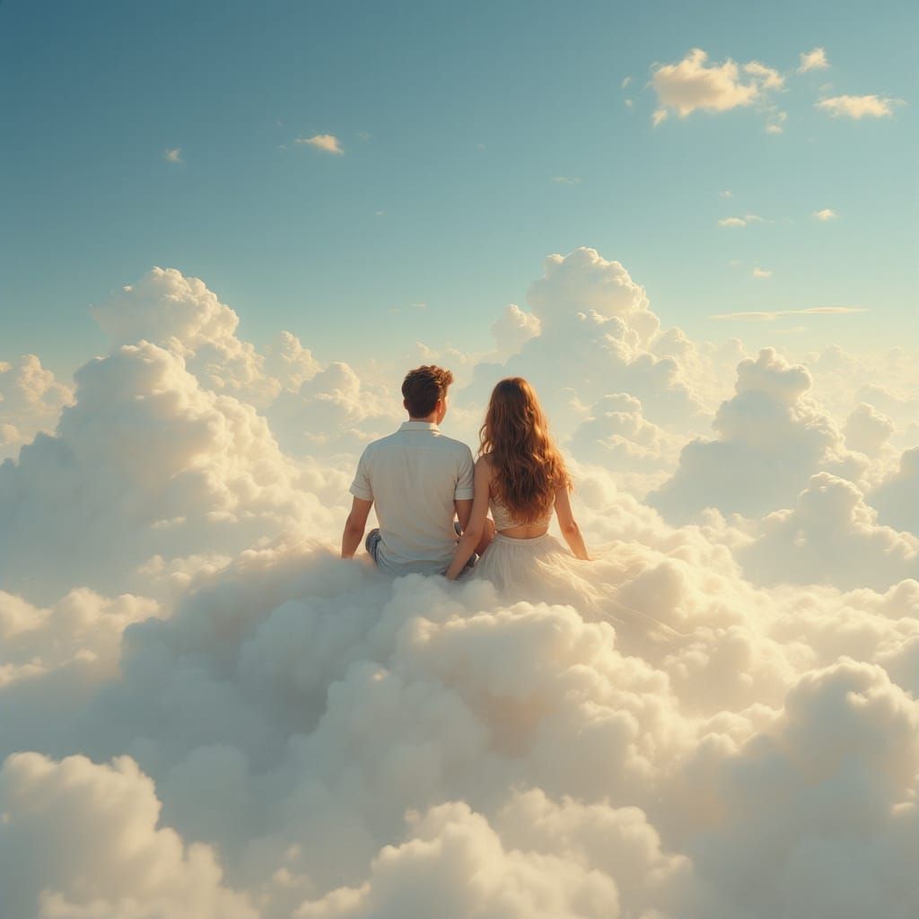 Couple in Love on Fluffy Cloud