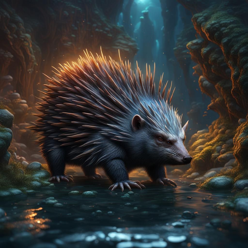 Fantastical Deep One Porcupine in Detailed Matte Painting