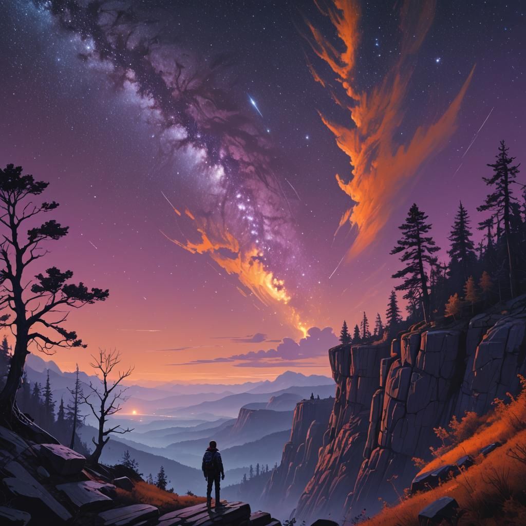 Ethereal Starry Night on a Cliff Edge