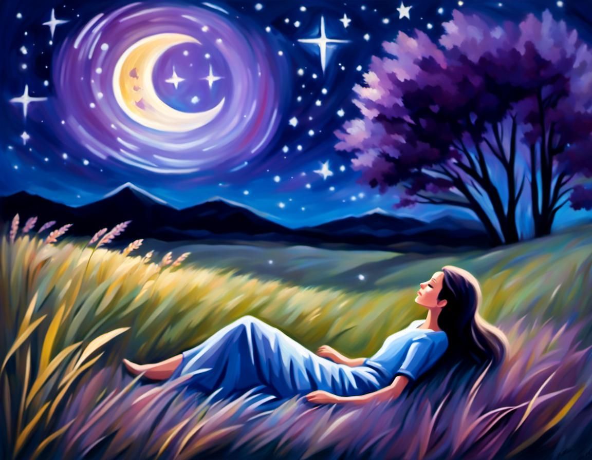 Starry Night Sky Over Open Field, Impressionistic Style