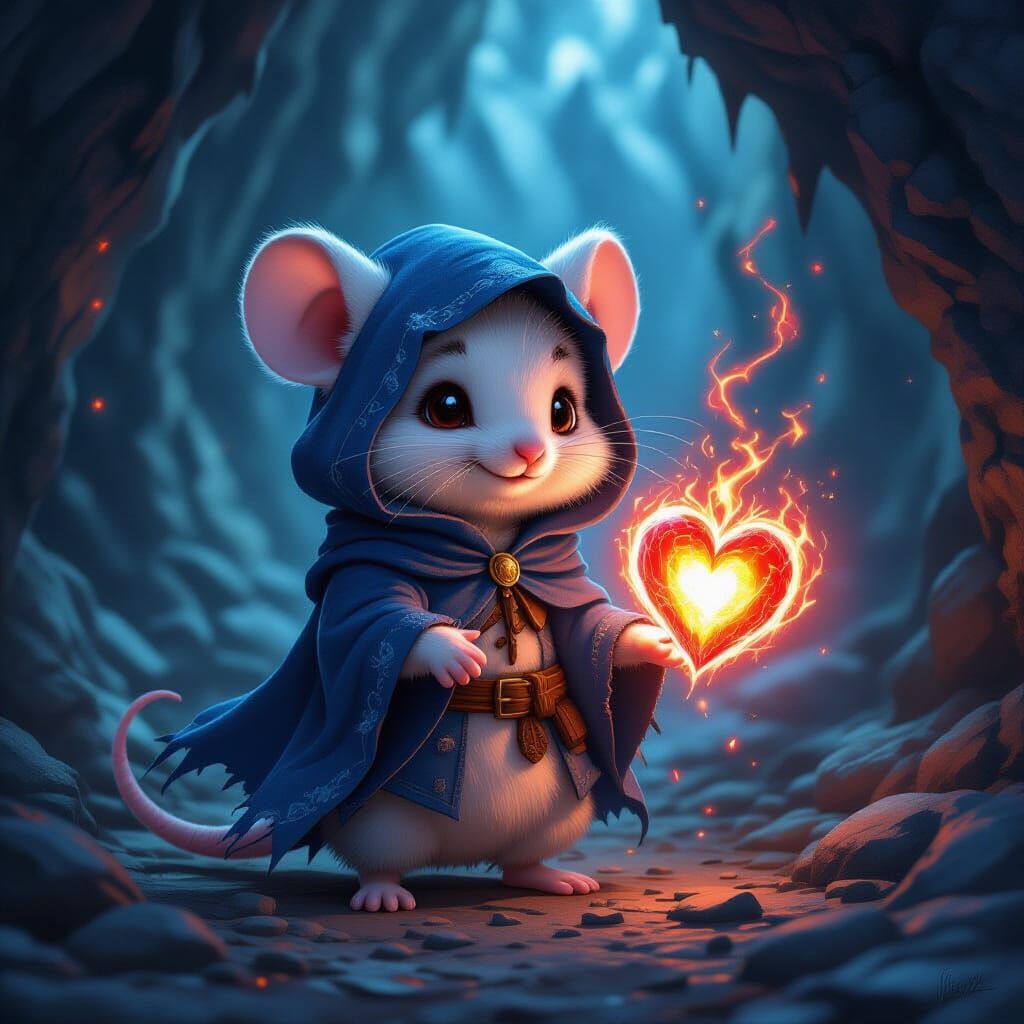Cute Mouse Merchant Holding Magical Heart