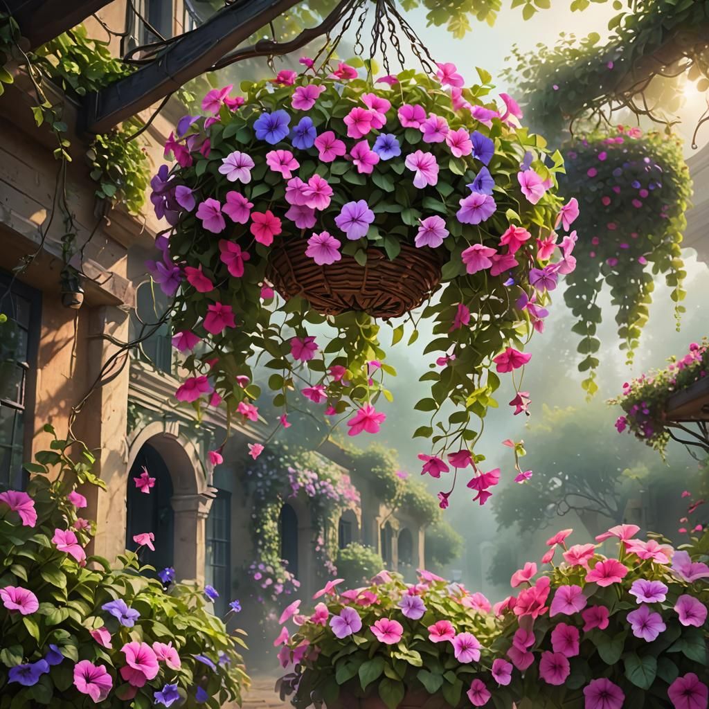 Hanging Petunias in a Digital Matte Painting