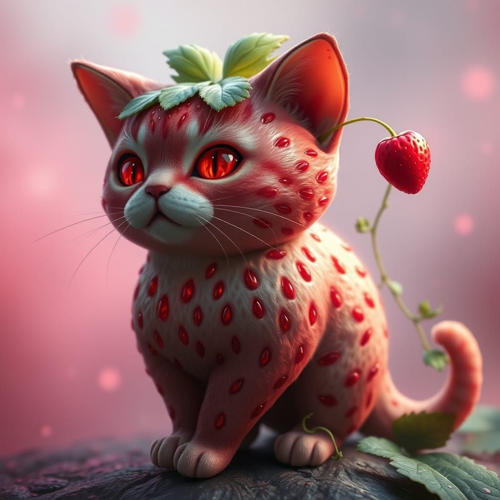 Surreal Feline Fruit Hybrid in Dreamy Haze