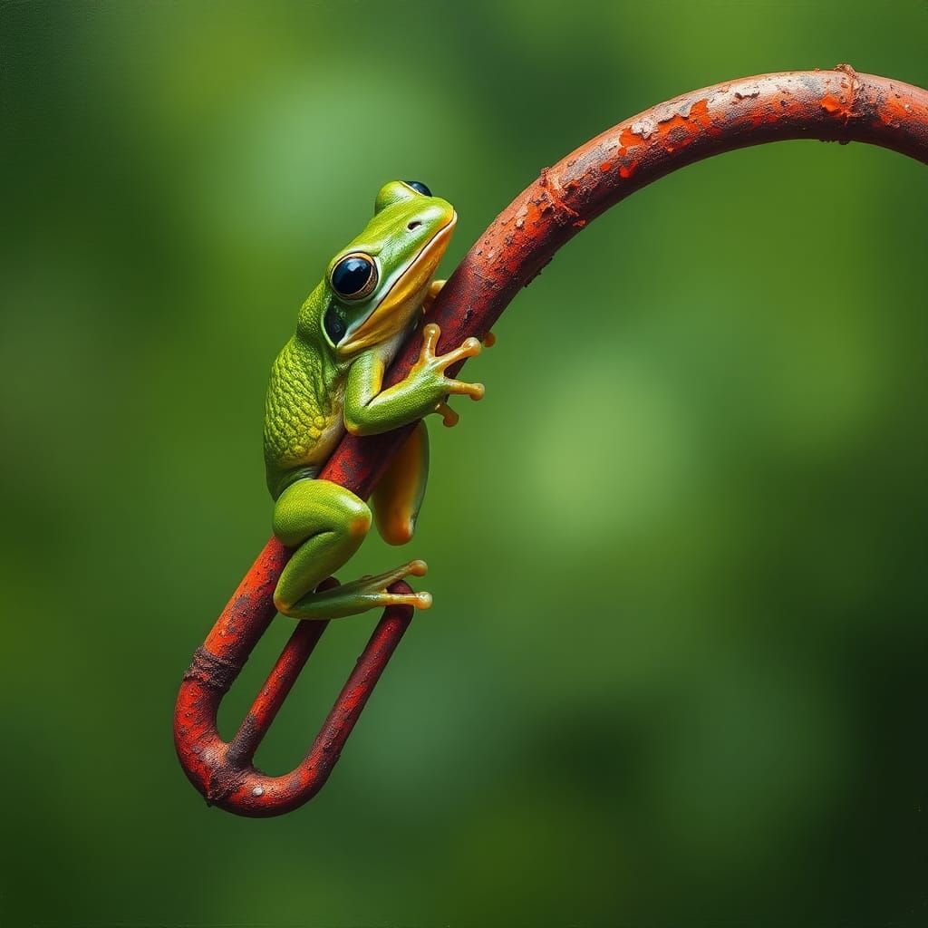 Little frog clinging to the iron