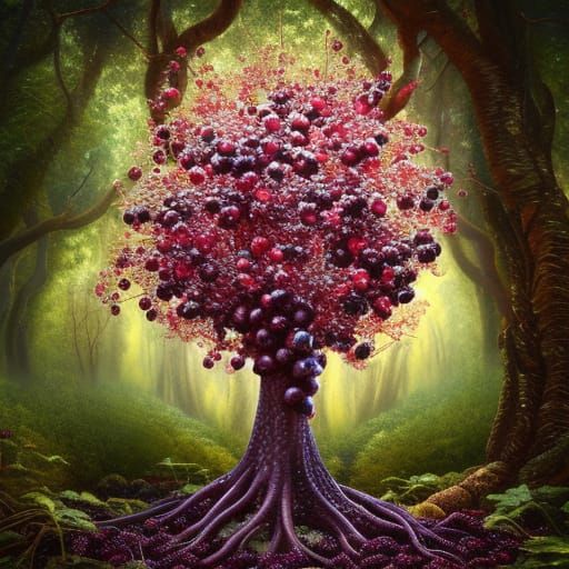 Exquisite Blackberry Tree in Forest, Photorealistic Render