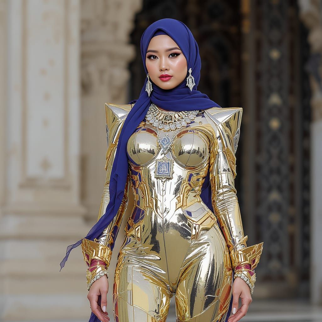 Futuristic Hijabi in Metallic Jumpsuit