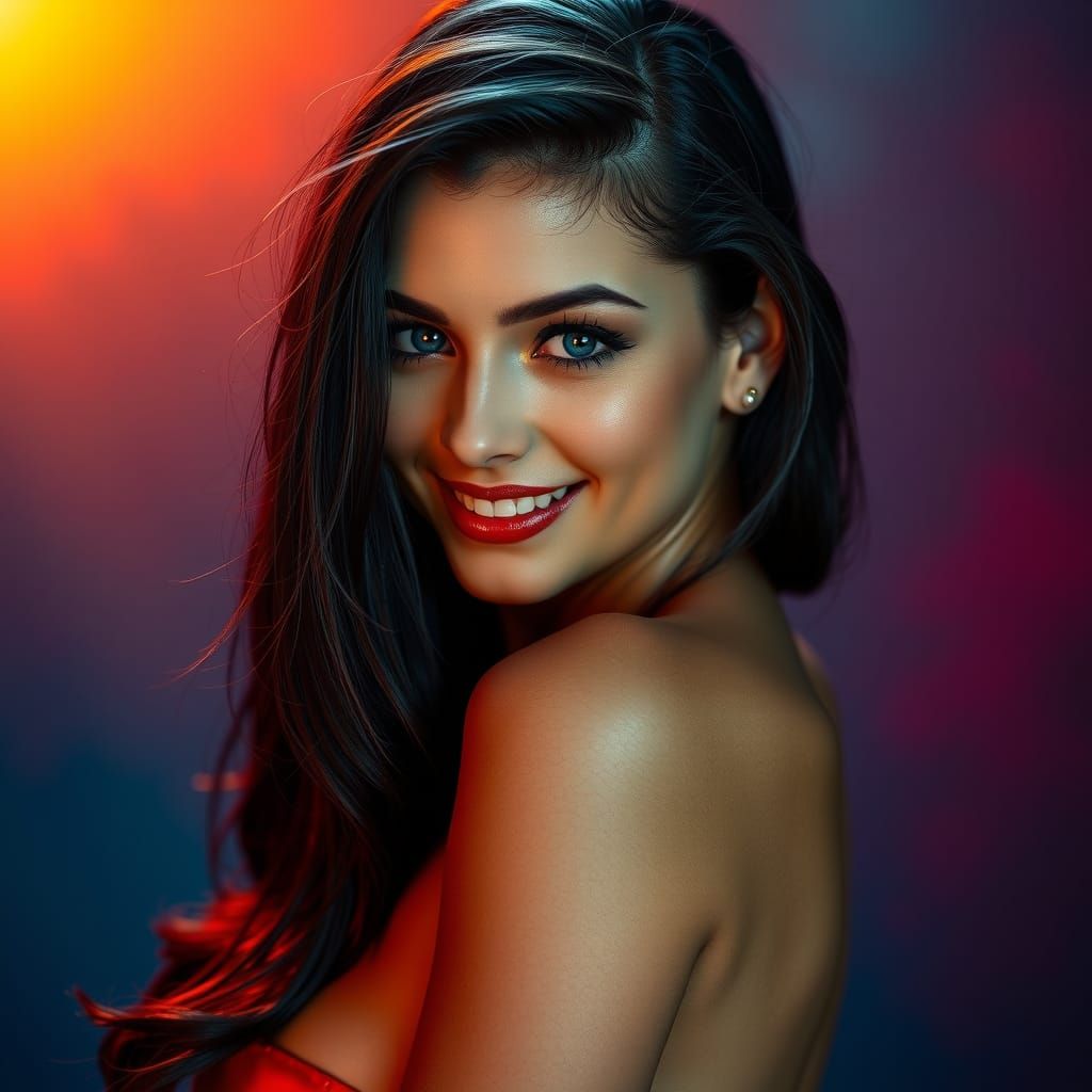 Stunning Woman in Red Latex: Digital Art Portrait