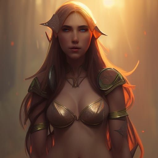 Female Elf Archer in Bikini: Hyperdetailed Portrait