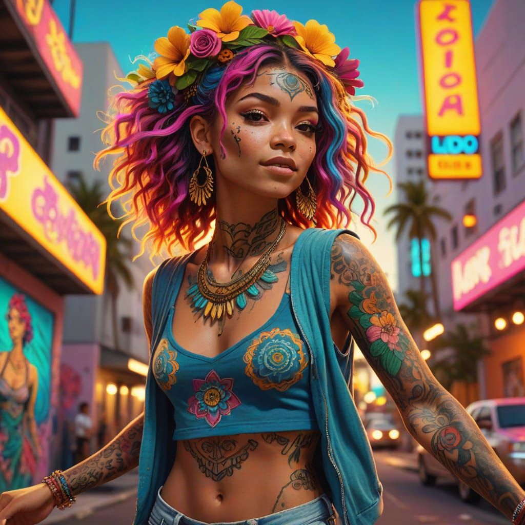 Bohemian Goddess Dancing in Miami Street Art