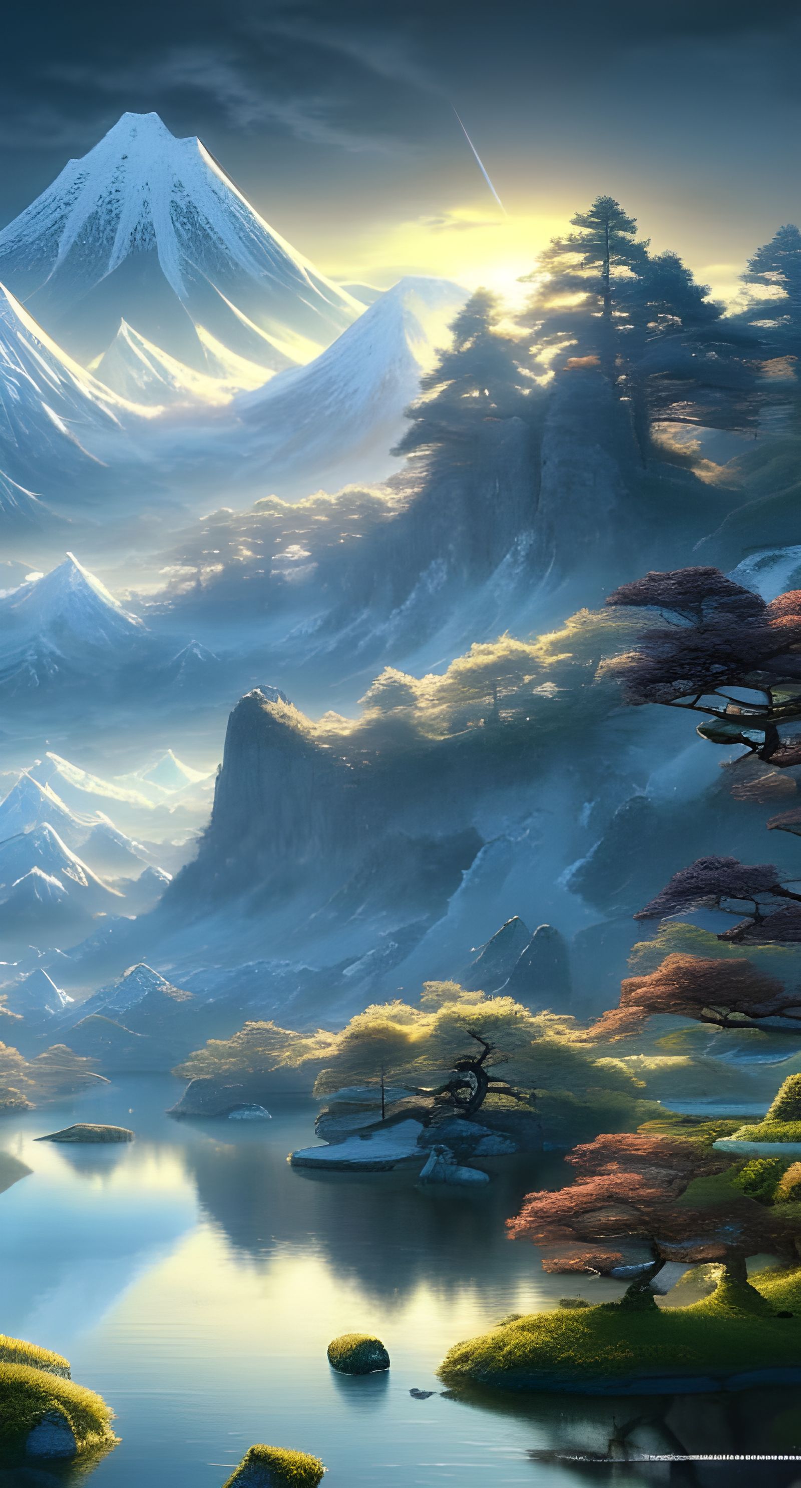 Magical Japanese Mountain Landscape at Sunset in 8k