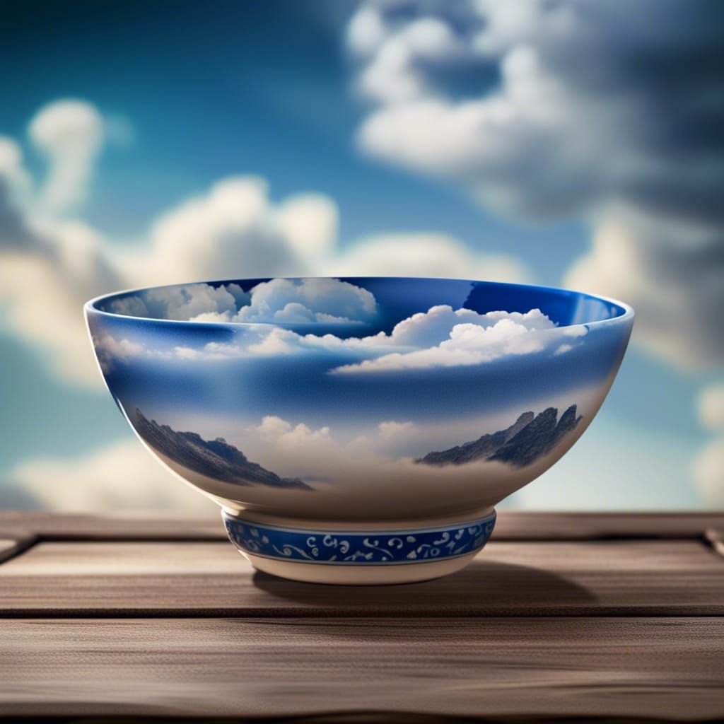 Miniature Landscape in Blue China Bowl