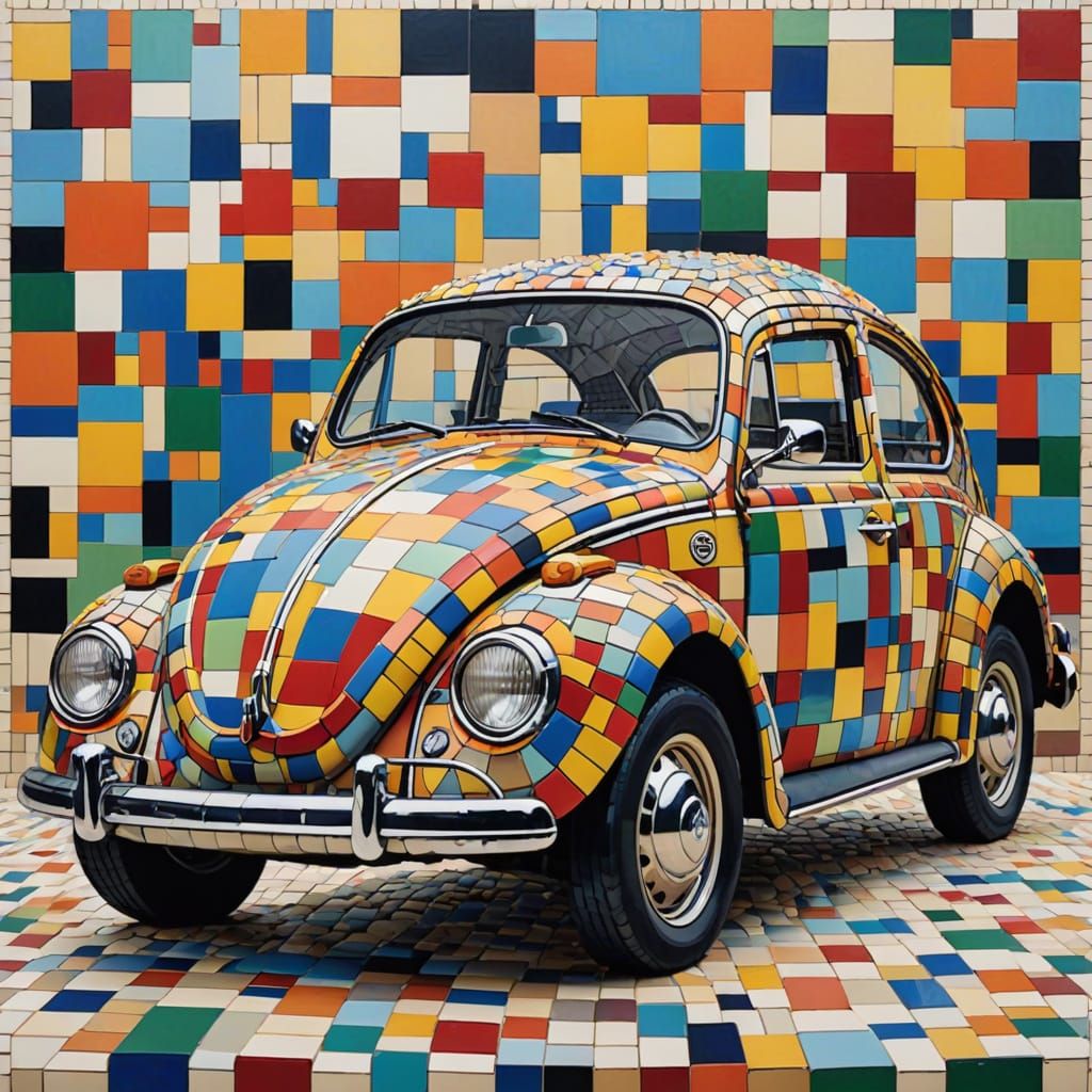 Cubist Mosaic Art of a Vintage Volkswagen Beetle