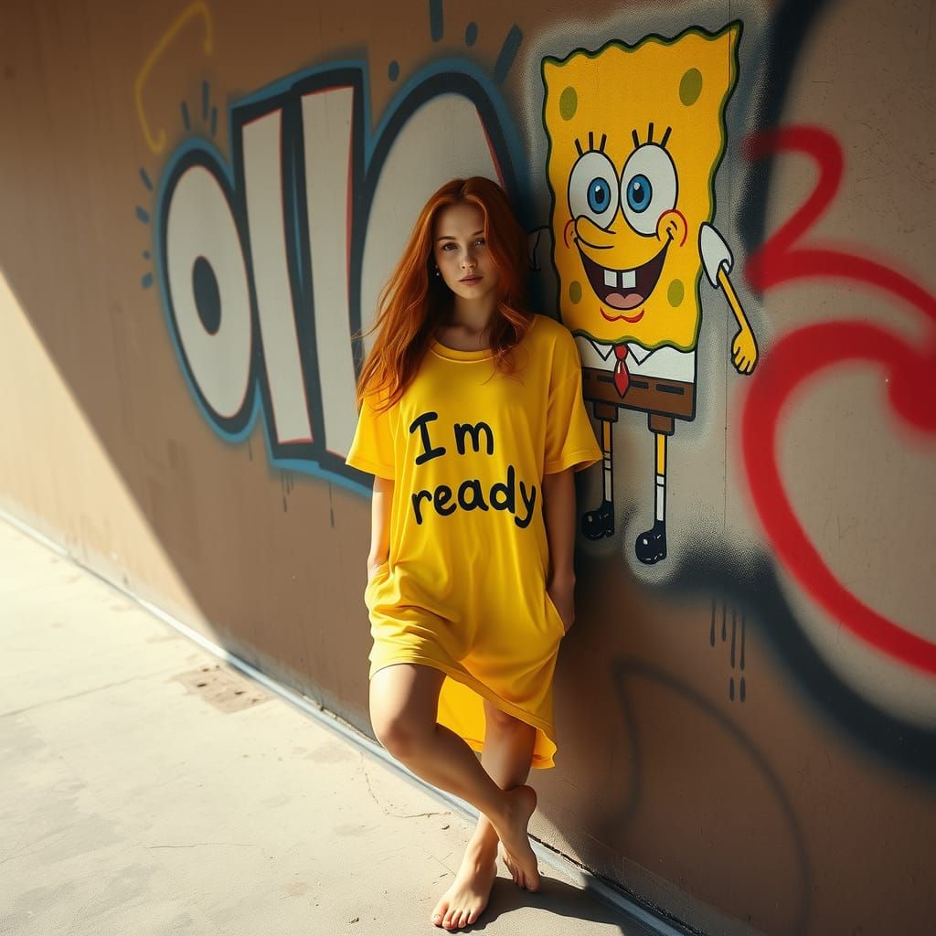 Ethereal Redhead in Yellow SpongeBob SquarePants Nightshirt