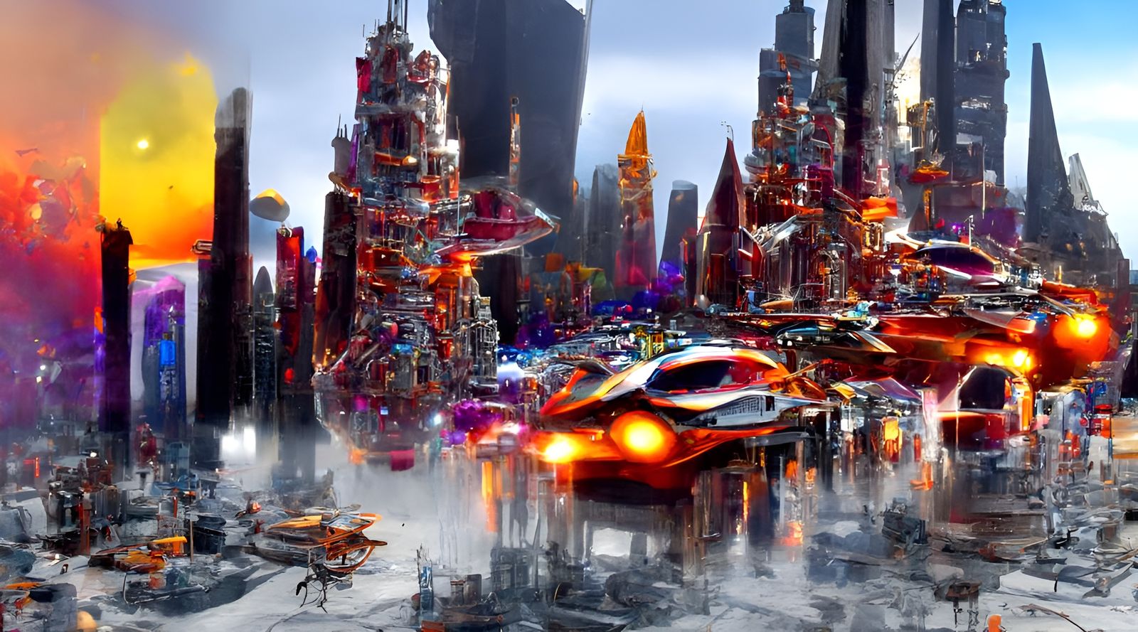 Futuristic Sci-Fi Megacity with Flying Vehicles