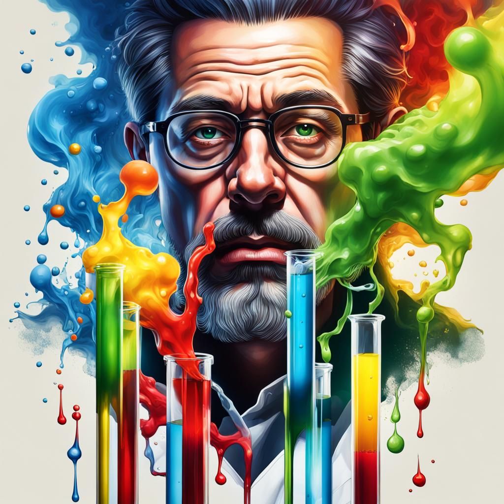 Mad Scientist's Colorful Laboratory in Splash Art Style