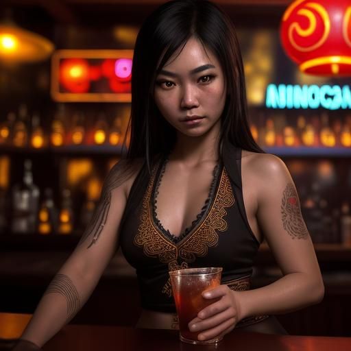 Hyperrealistic Thai Bartender in Gogo Bar