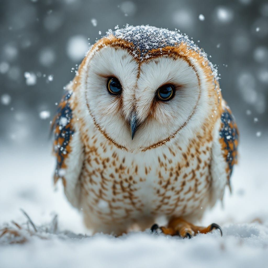 Realistic Barn Owl in Snowy Landscape