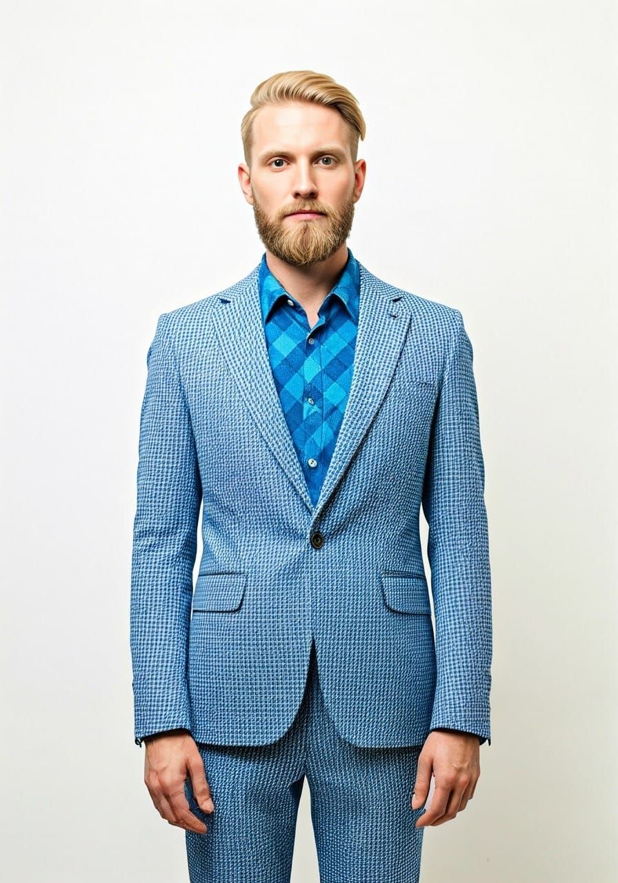 Confident Gentleman in Exquisite Blue Gingham Haute Couture