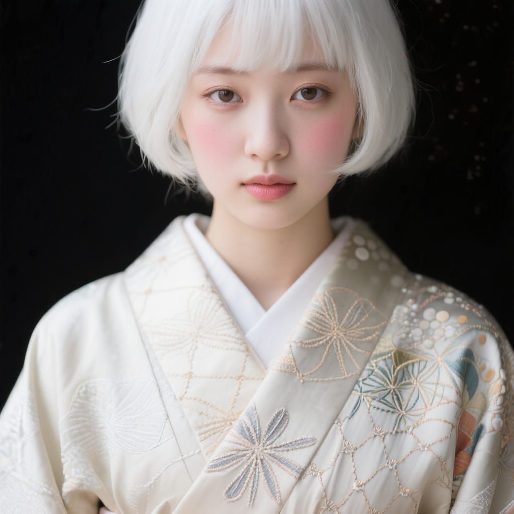 Sashiko Embroidery Portrait of a Young Woman