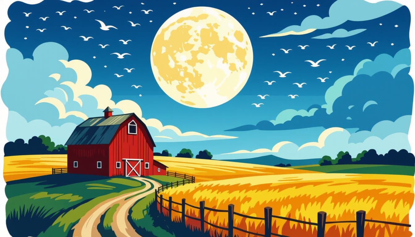 Dark Harvest Moon Over a Spooky Landscape