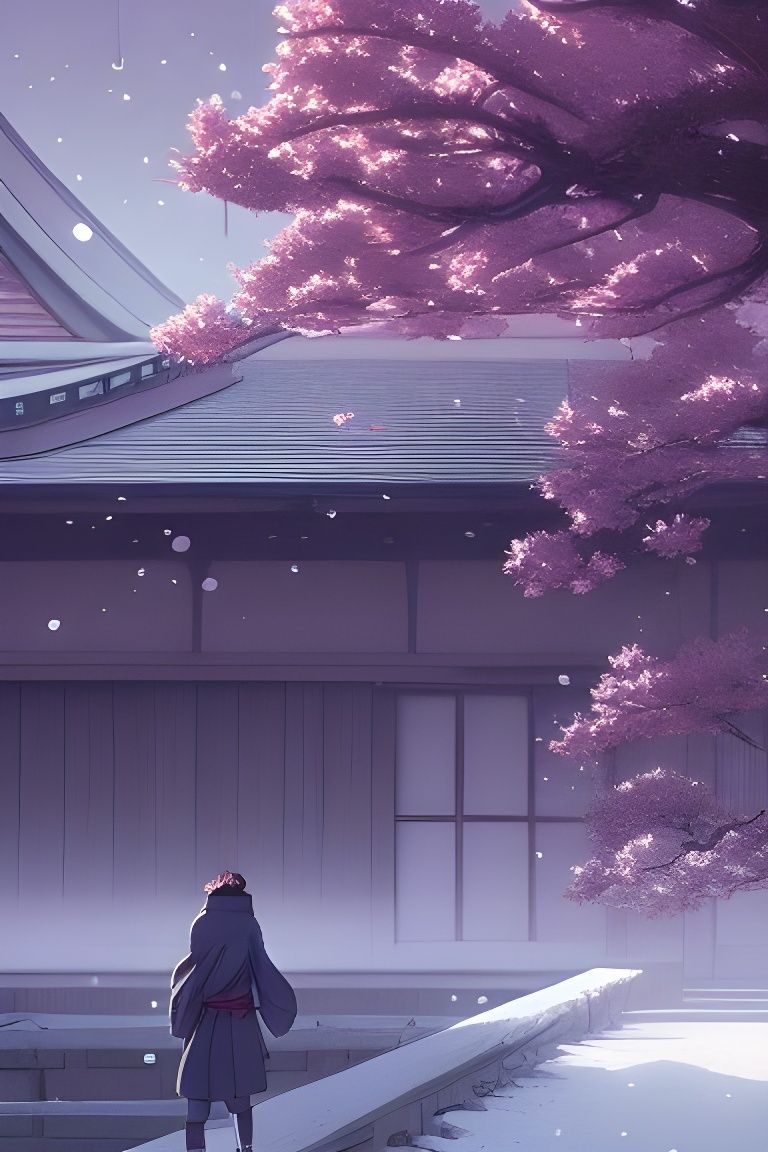 Sakura in Winter: Anime Illustration in Ghibli Style
