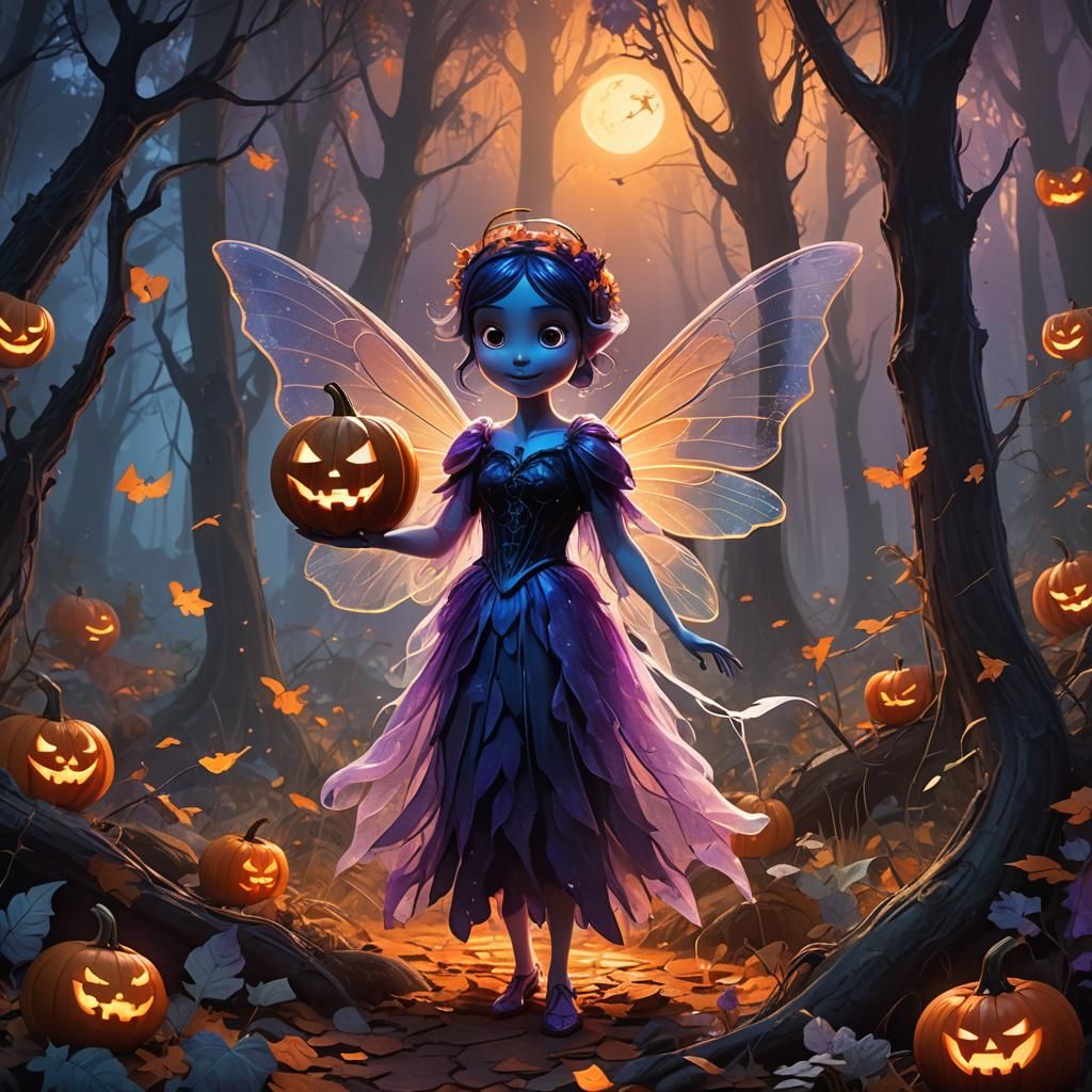 Ghost Fairy with Pumpkin in Pixar Style