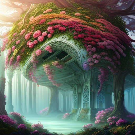 Art Nouveau Spaceship Covered in Flowers