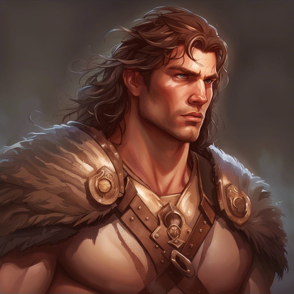 Hazel-Eyed Barbarian Warrior Portrait in Hyperdetailed Style