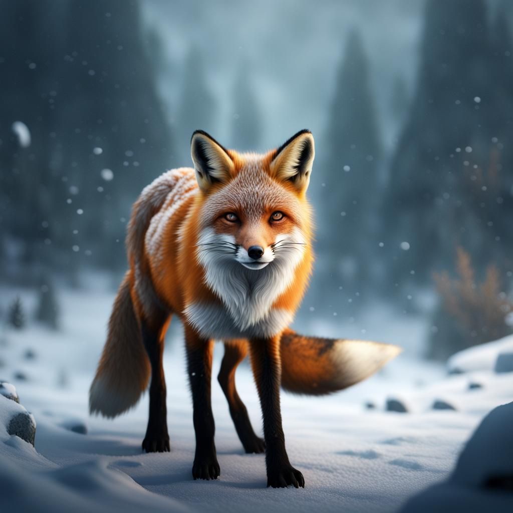 Fox in Snowstorm: Detailed Fantasy Concept Art