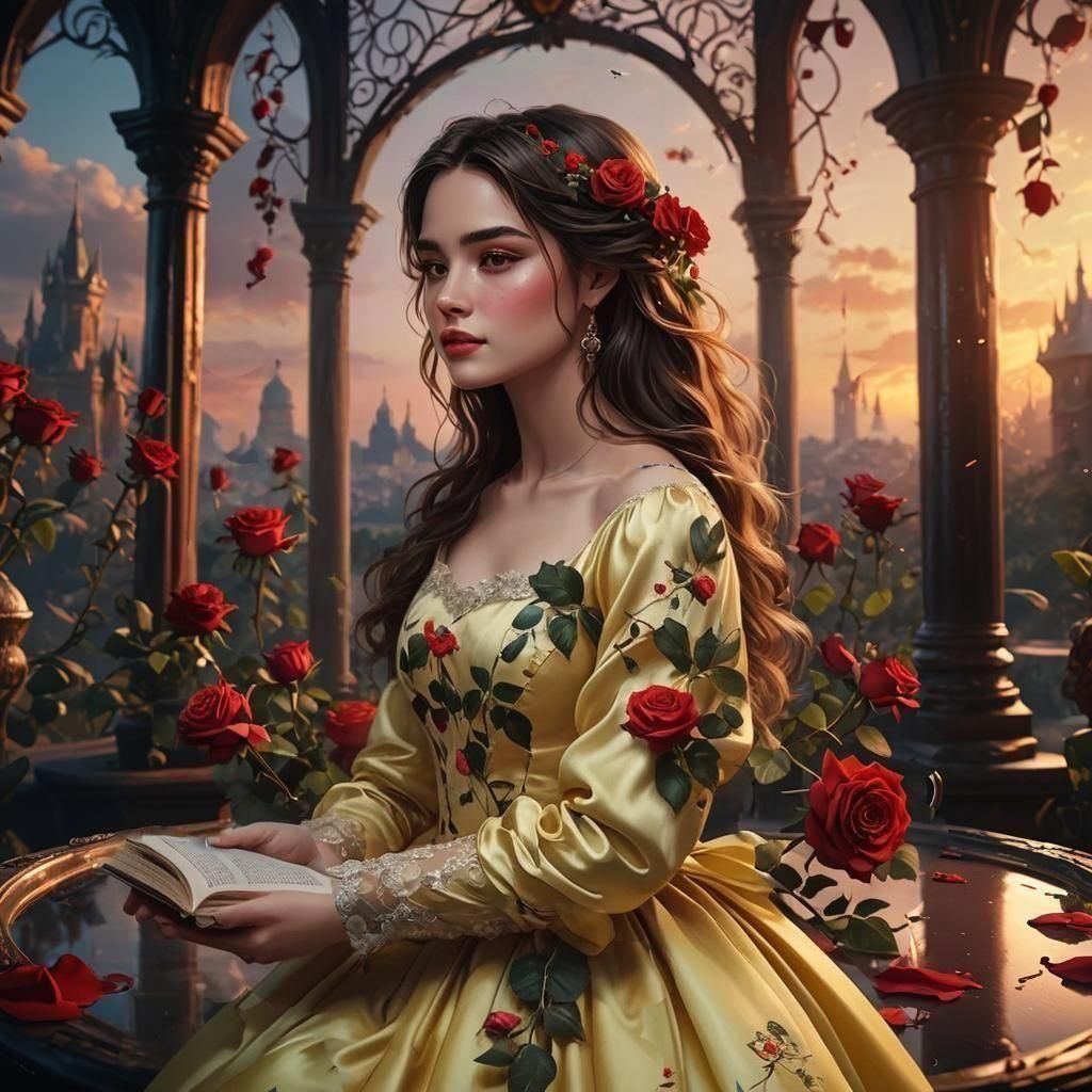 Beauty and the Beast with Red Rose: Matte Painting